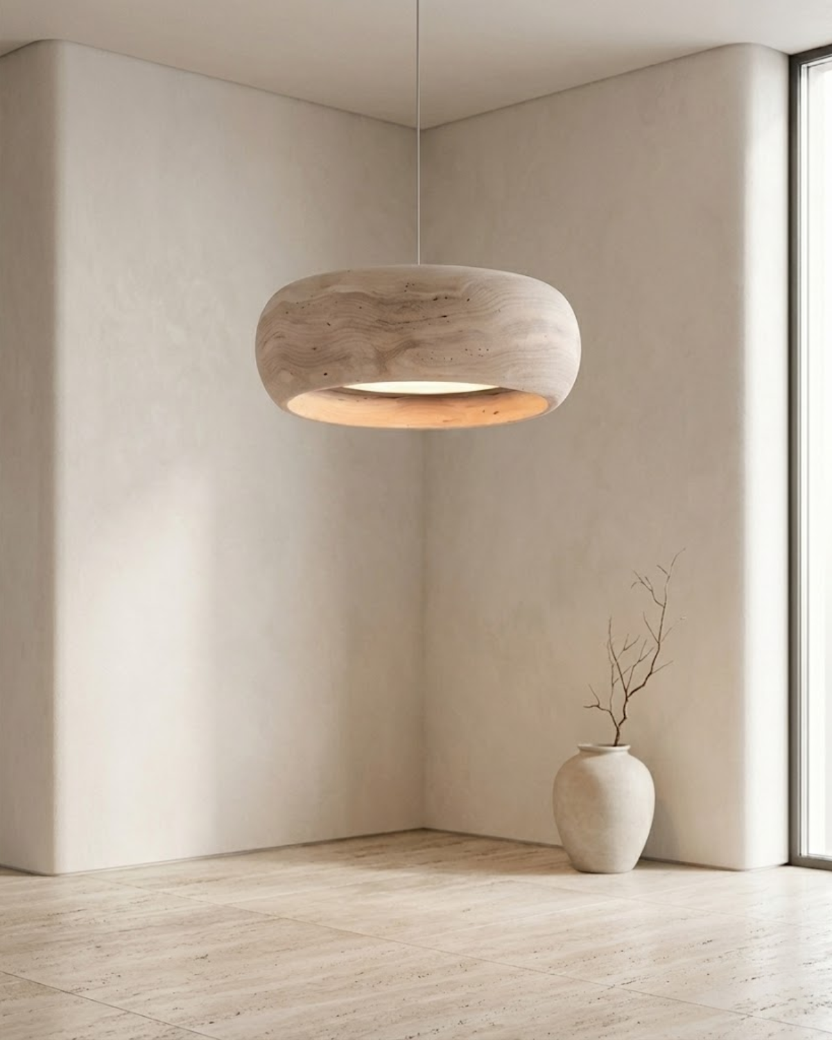 Vintage Hanglamp Crème Steentextuur Wabi Sabi Design | Scandinavische Eetkamer Verlichting Natuurlijke Sfeer Minimalistisch Interieur