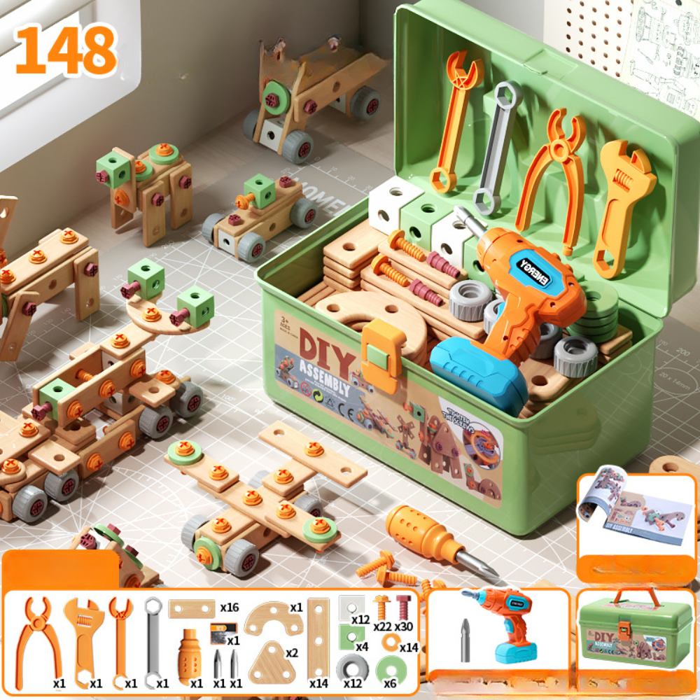 Houten Speelgoed Gereedschapsset voor Kinderen Constructieset met Koffer & Accessoires