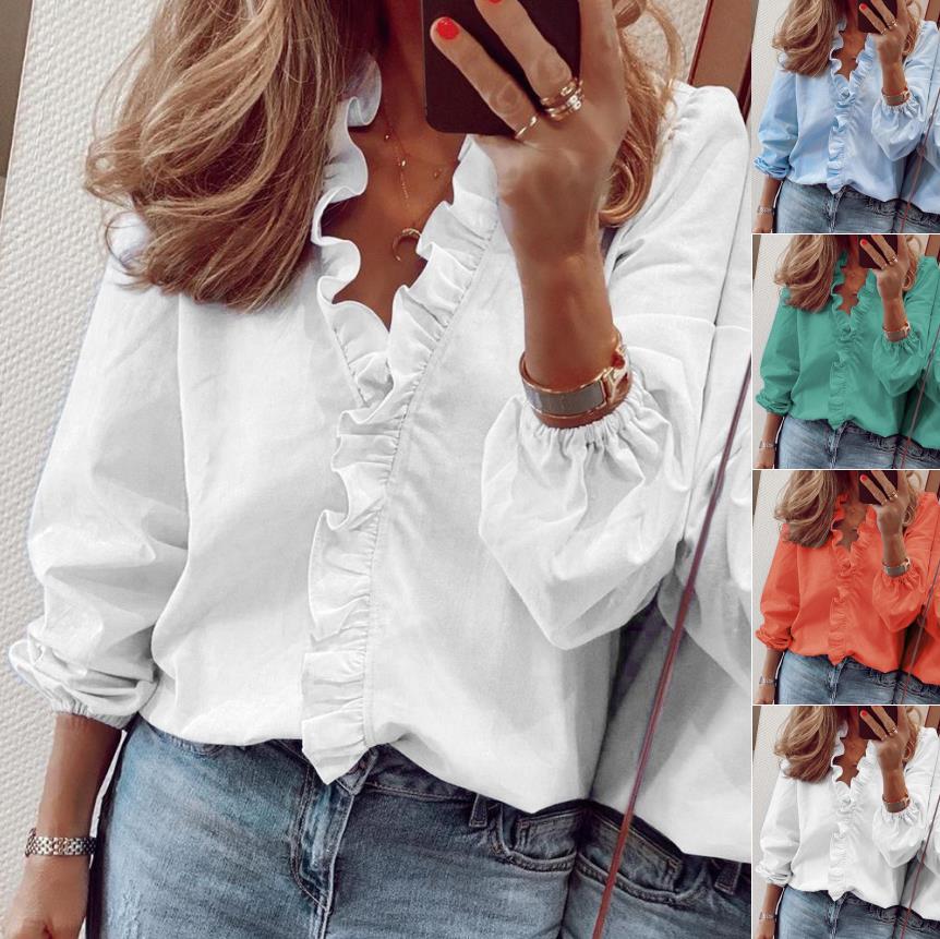 Vrouwen Blouse Ruches Effen Stof Zomerse Bloes