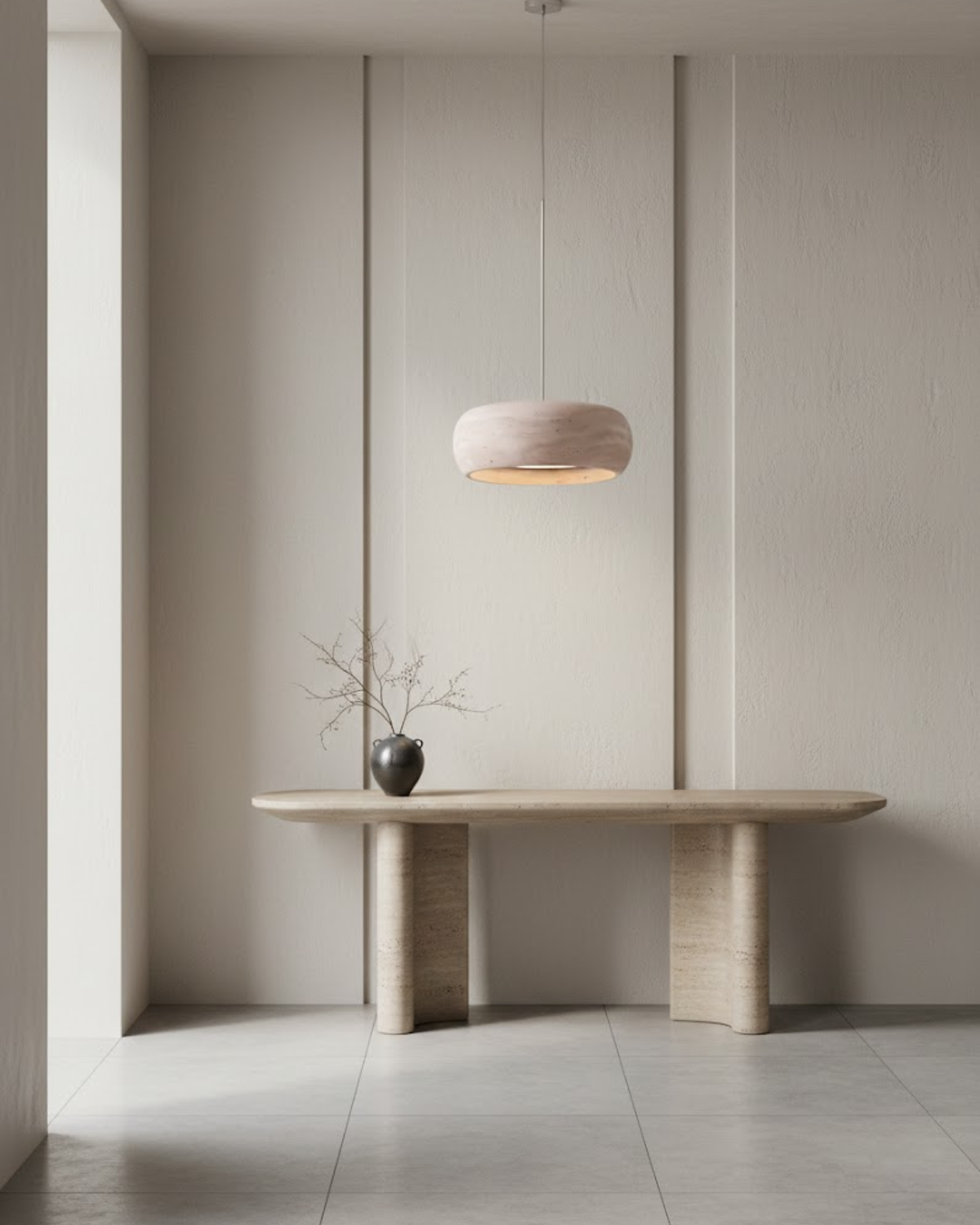 Vintage Hanglamp Crème Steentextuur Wabi Sabi Design | Scandinavische Eetkamer Verlichting Natuurlijke Sfeer Minimalistisch Interieur