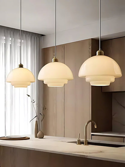 Glazen Hanglamp met Gelaagd Design – Melkwit Matglas voor Eetkamer en Woonkamer