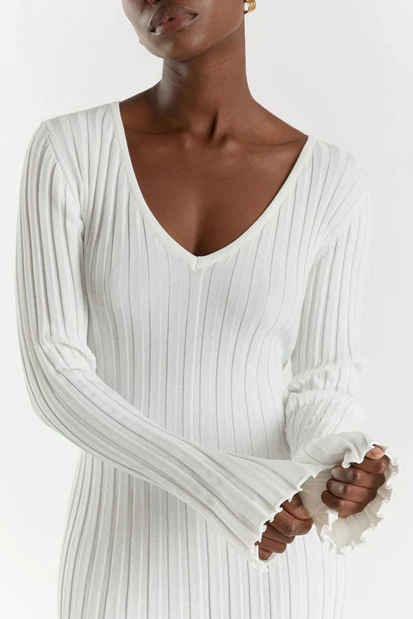 Zwarte Midi Jurk V-Hals Elegante Avondjurk