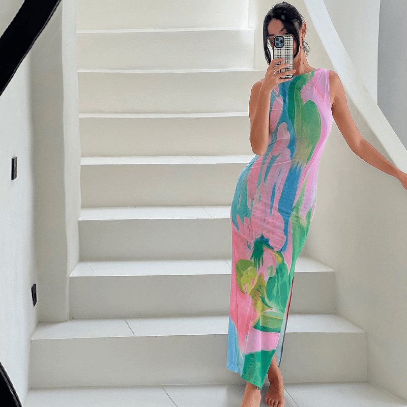 Vrouwelijk Maxikleed Laag Rugdecolleté Elegant Jurk