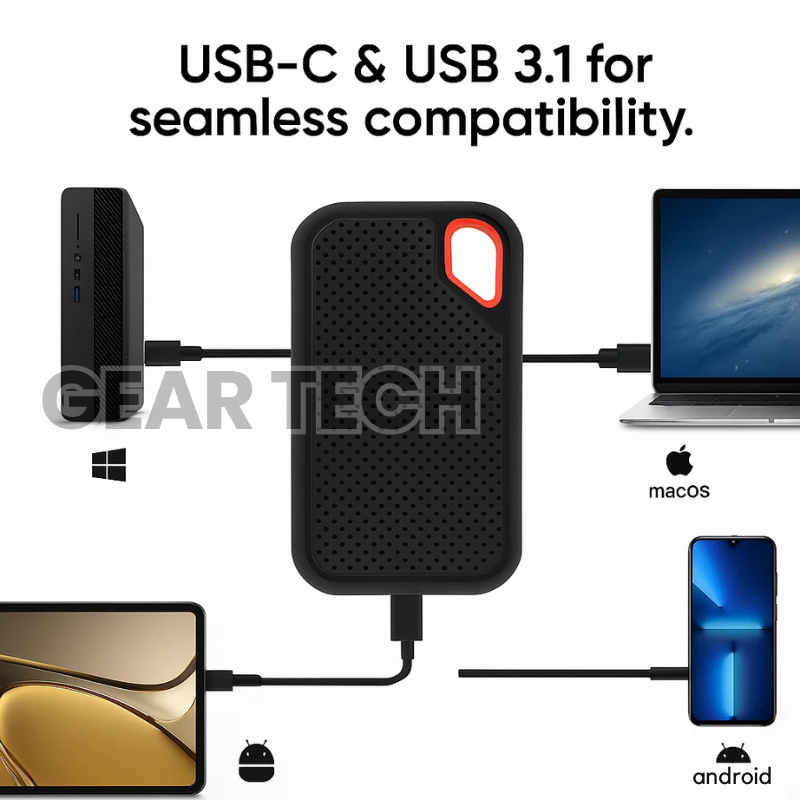 Externe SSD Harde Schijf 2TB – Compacte Draagbare Opslag met USB-C voor PC, Laptop en Mac