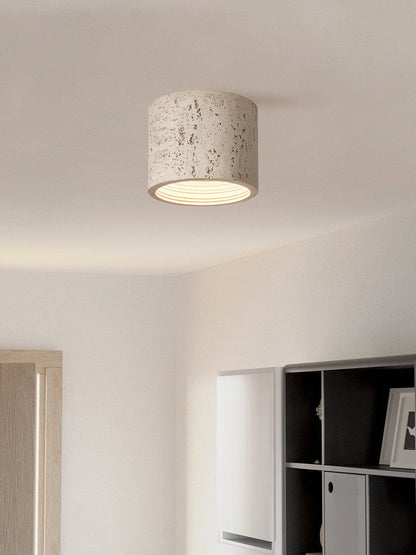 Cilindrische plafondlamp van travertijn – LED verlichting voor moderne interieurs