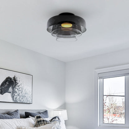 Design Glazen Plafondlamp met Gelaagde Structuur — Elegant Lichtspel voor Eetkamer, Woonkamer en Slaapkamer