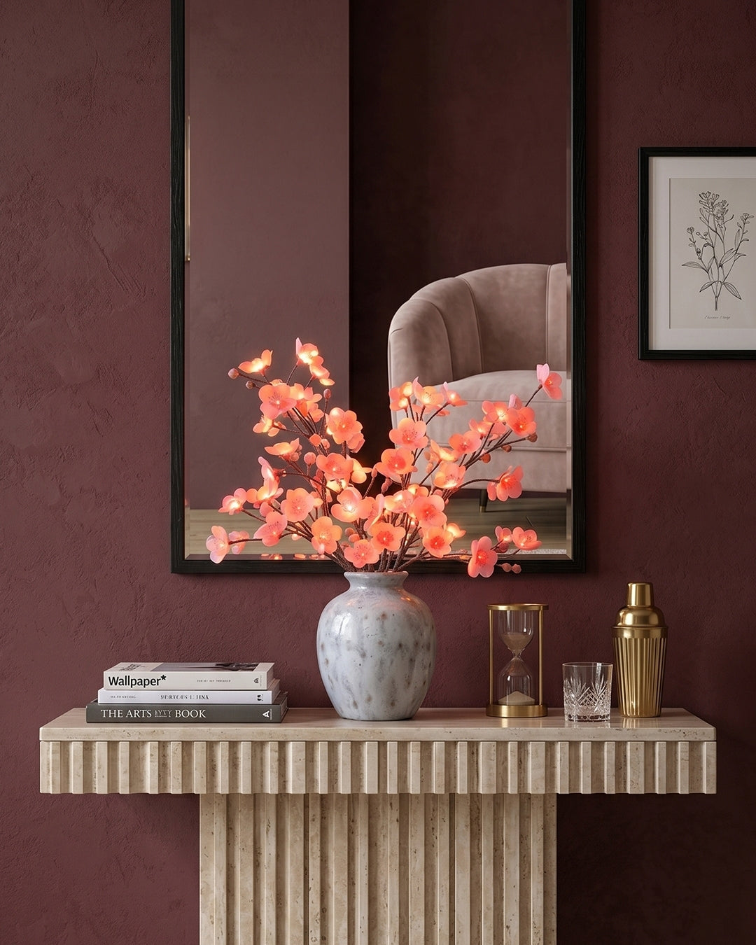 Decoratieve LED Verlichtingstak met Natuurlijke Bloesemvorm 70cm – Flexibele Sfeerverlichting voor Vazen en Schoorsteenmantels