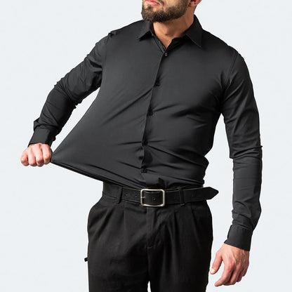 Herenshirt Lange Mouwen Slim Fit Stretch Met Stropdas