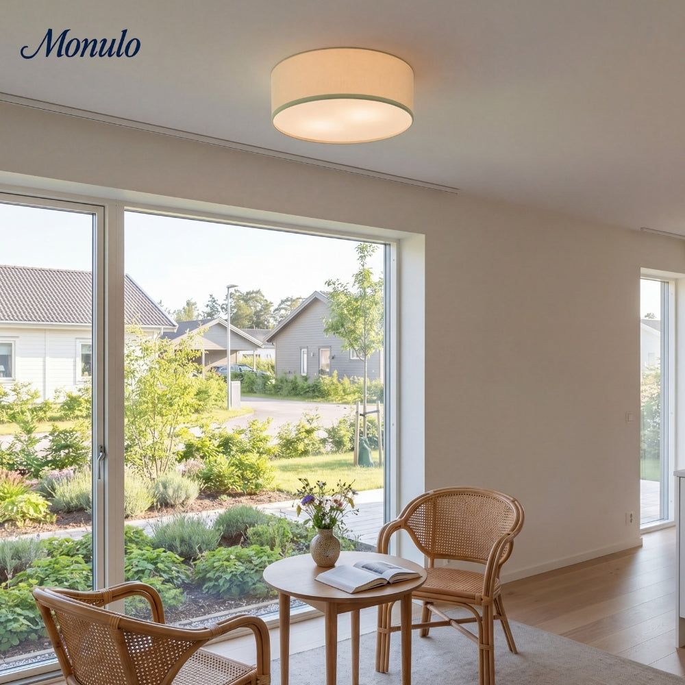Plafondlamp met Linnen Kap – Drumvorm Ø30/45cm – Modern Scandinavisch Design – Elegante Verlichting Woonkamer Slaapkamer Eetkamer
