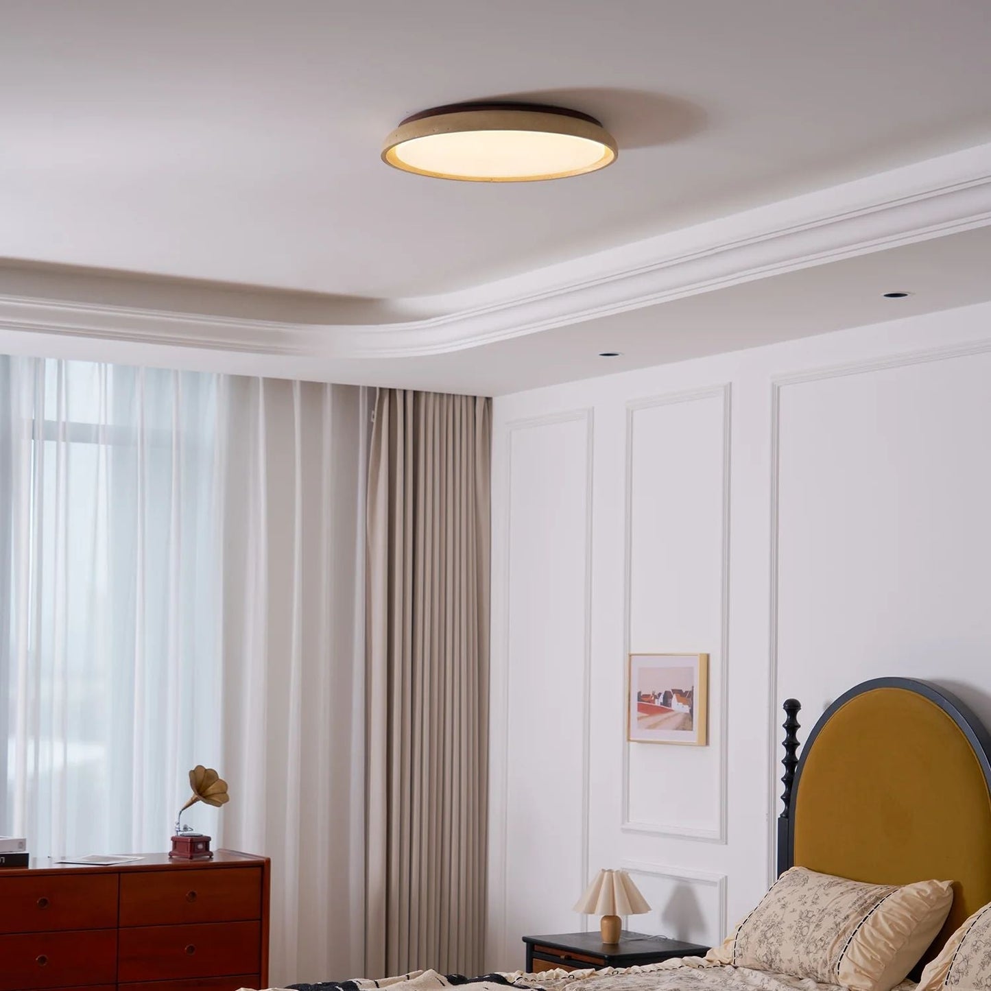 Depiara plafondlamp travertin hout LED 3000K beige plafondverlichting woonkamer slaapkamer hal badkamer modern minimalistisch