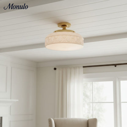 Geribbelde Glazen Plafondlamp met Metalen Armatuur – Minimalistische Verlichting voor Slaapkamer en Gang