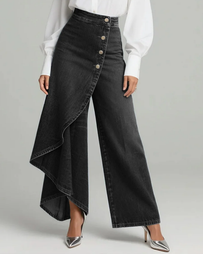 Dames Wide Leg Jeans Rok High Waist Asymmetrisch