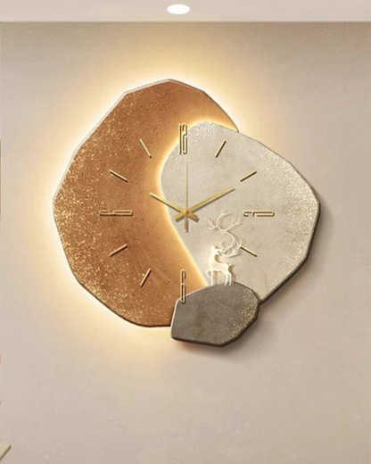 Wandklok met Maanreliëf en Optionele Verlichting Zwart Goud Betonlook Scandinavisch Interieur Decoratief Tijdweergave Woonkamer Slaapkamer Kantoor Modern Minimalistisch Wanddecoratie