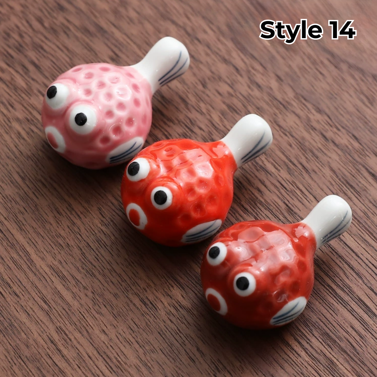 Keramische Eetstokjessteun met Dier- en Fruitmotieven – Set van 3