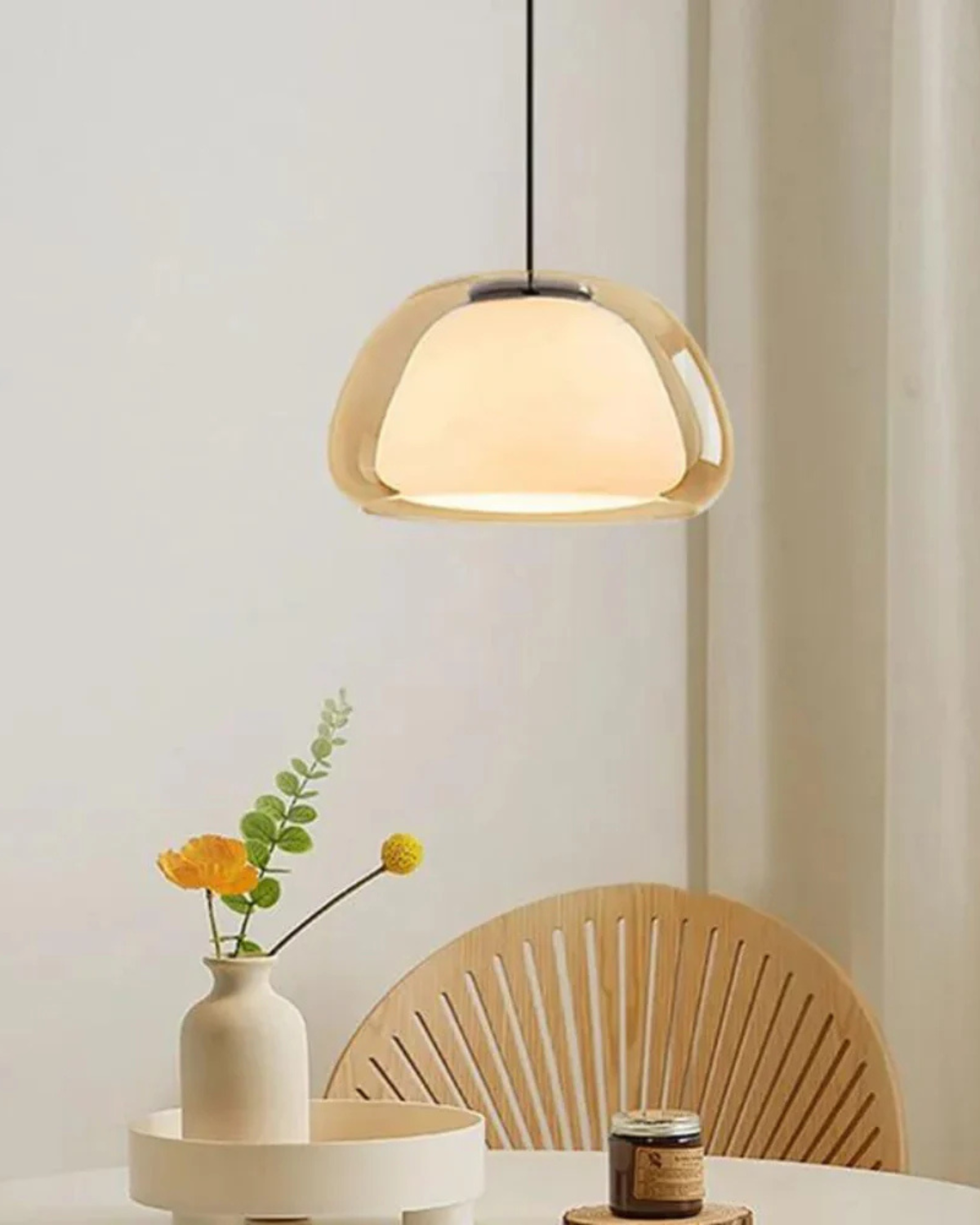 Luxe Glazen Hanglamp Met Mat En Transparant Glas In Minimalistisch Japandi Design