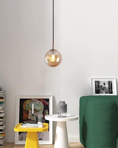 Glazen Hanglamp Bol met Structuur Grijs Bruin Rood Groen Amber Eetkamer Woonkamer