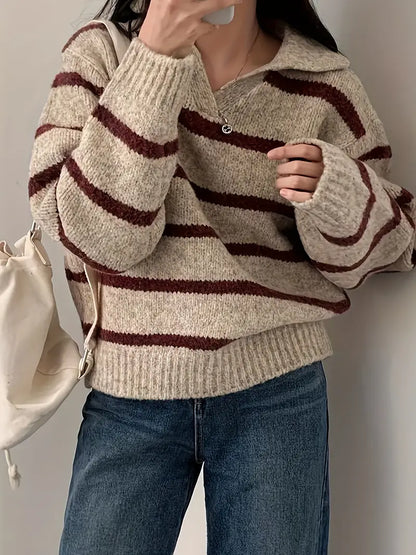 Streepjes Trui V-Hals Casual Stijl