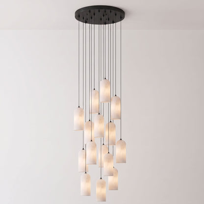 Alabasten Hanglamp met Gevlochten Snoer – Natuursteen Verlichting van Enkel Lichtpunt tot 21-Lichts Cluster – Mid-Century Modern Stijl Eetkamer Hanglamp met E12/E14 Fitting