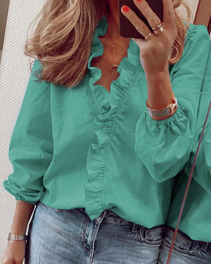 Vrouwen Blouse Ruches Effen Stof Zomerse Bloes