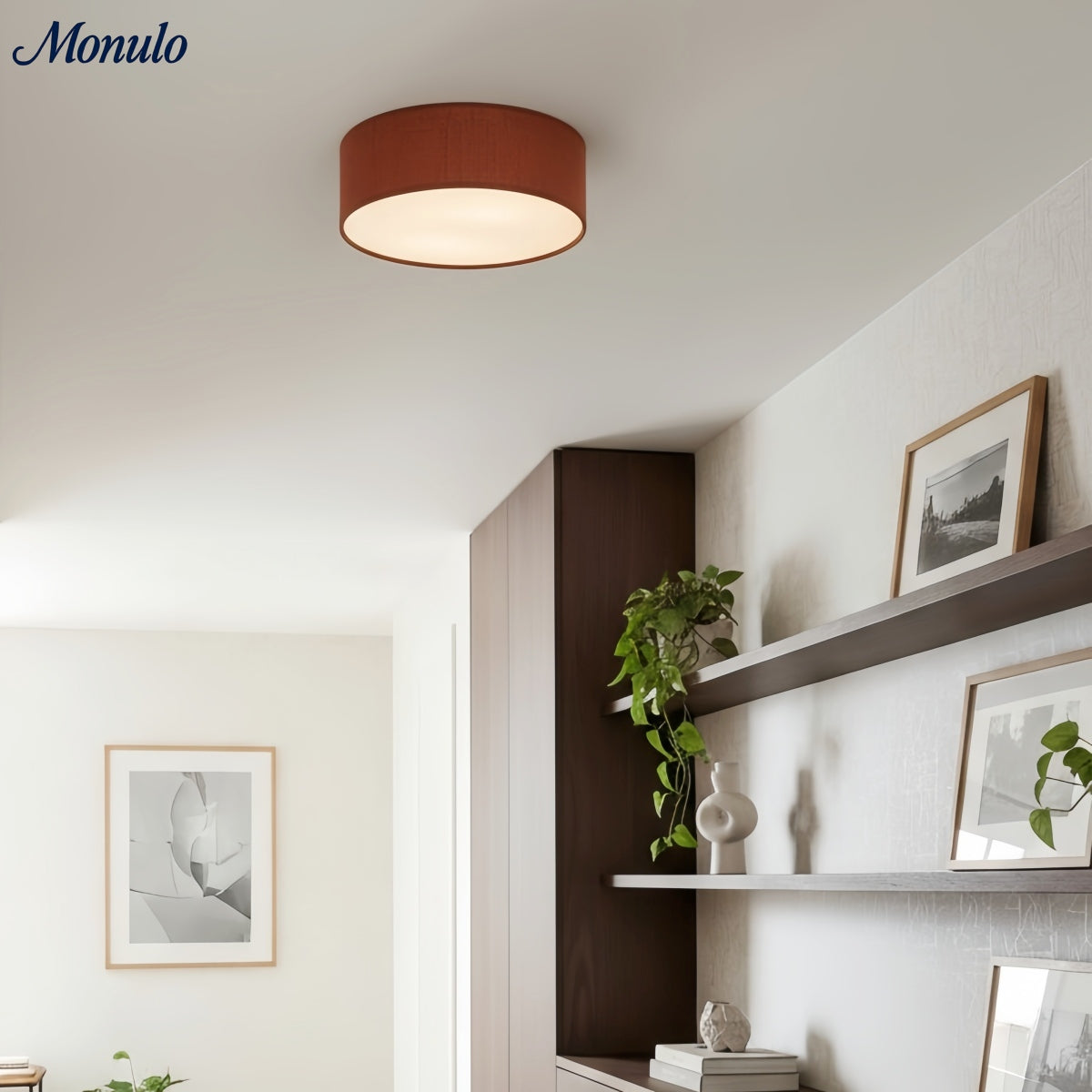 Plafondlamp met Linnen Kap – Drumvorm Ø30/45cm – Modern Scandinavisch Design – Elegante Verlichting Woonkamer Slaapkamer Eetkamer