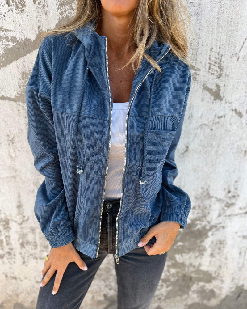 Dames Corduroy Hoodie Jas Comfortabele Pasvorm
