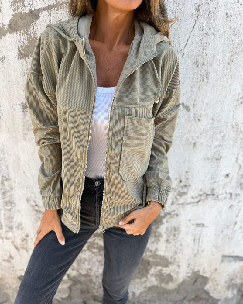 Dames Corduroy Hoodie Jas Comfortabele Pasvorm