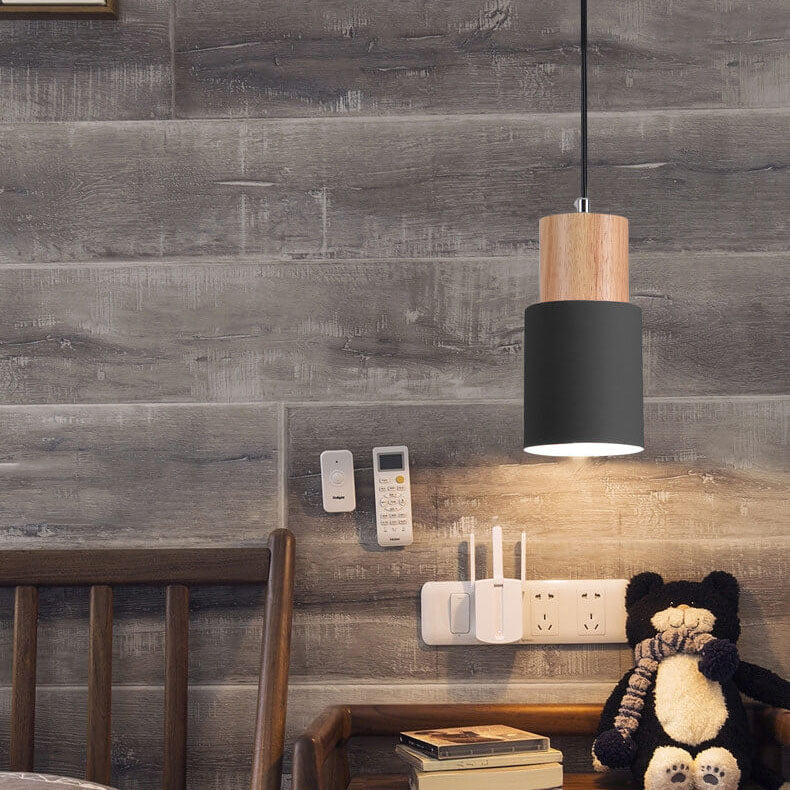 Hanglamp Hout Aluminium Cilinder Kleur E26 120cm Snoer Scandinavisch Woonkamer Eetkamer