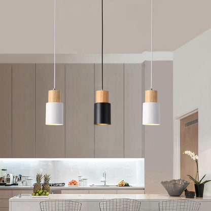 Hanglamp Hout Aluminium Cilinder Kleur E26 120cm Snoer Scandinavisch Woonkamer Eetkamer