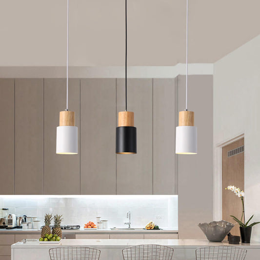 Hanglamp Hout Aluminium Cilinder Kleur E26 120cm Snoer Scandinavisch Woonkamer Eetkamer