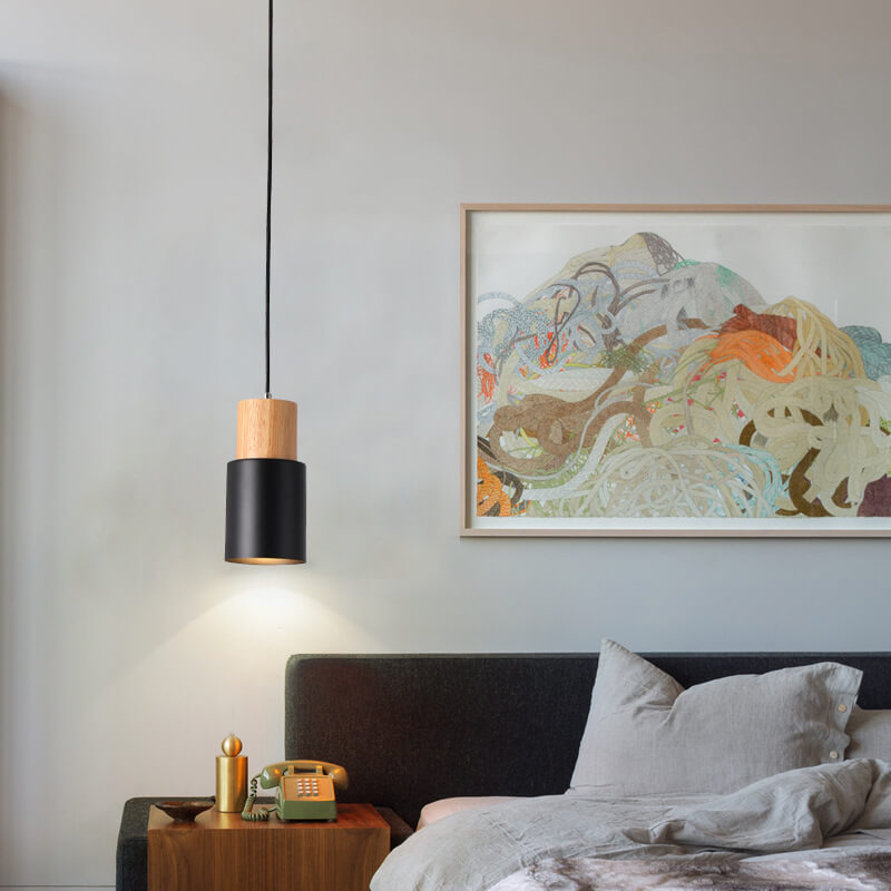 Hanglamp Hout Aluminium Cilinder Kleur E26 120cm Snoer Scandinavisch Woonkamer Eetkamer