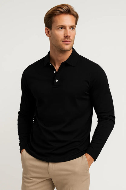 Heren T Shirt Slim Fit Lange Mouw Katoen Polokraag