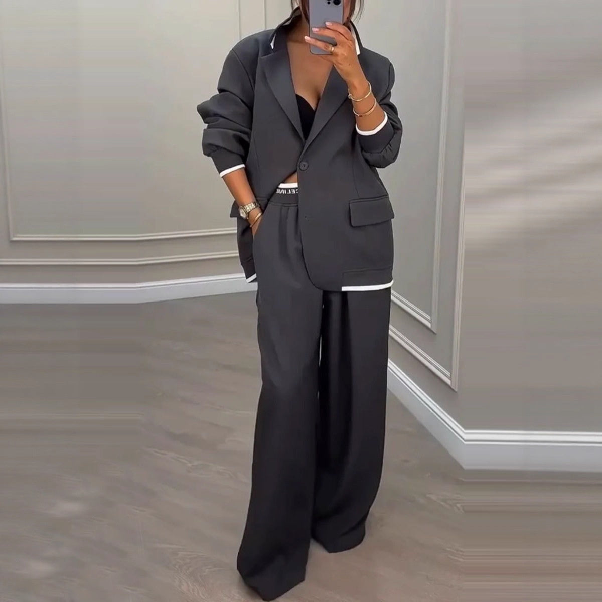 Dames Blazer Set Wijde Broek Elegant Chic Kleding