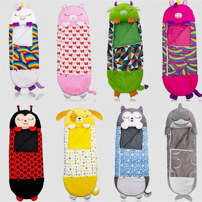Opvouwbare Kinderslaapzak in Dierenvorm – Knuffelkussen 2-in-1 voor Dutjes, Logeren en Reizen