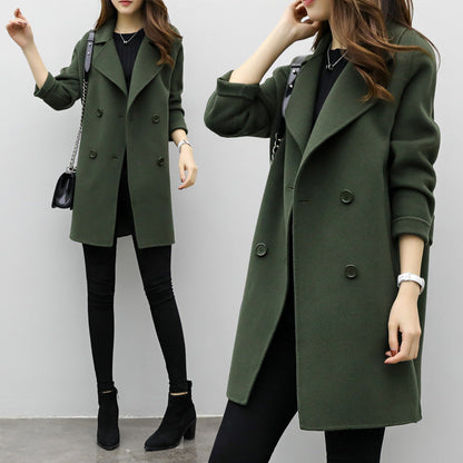 Dames Mantel Wollen Dubbel Geknoopt Stijlvolle Look