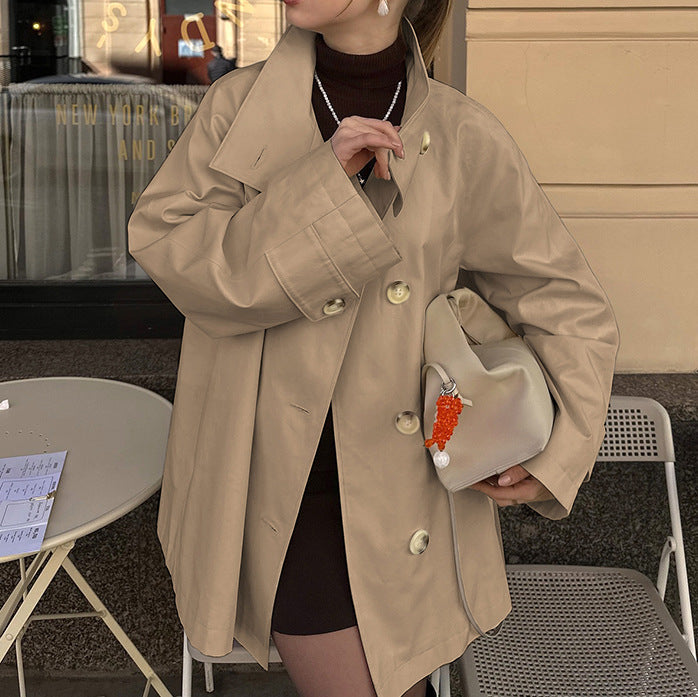 Dames Trenchcoat Kort Leren Look Stijlvol