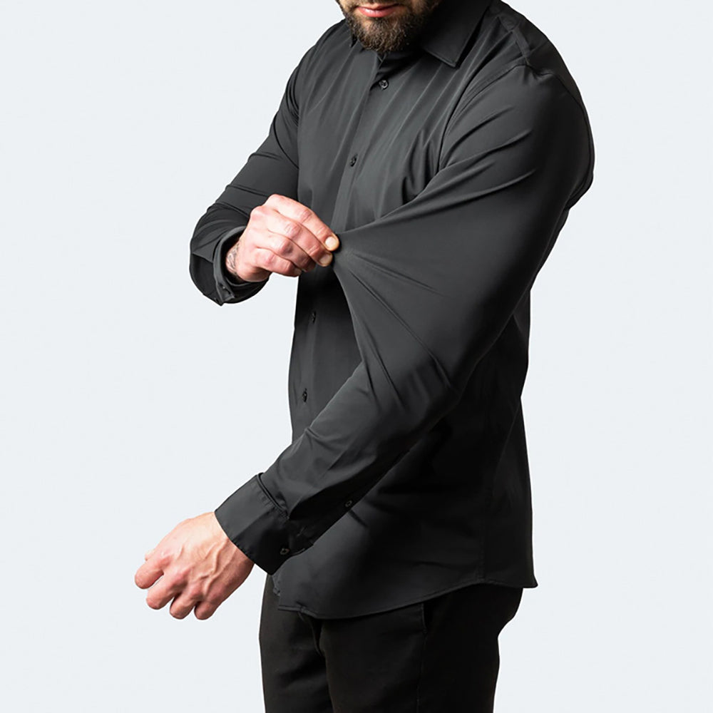 Herenshirt Lange Mouwen Slim Fit Stretch Met Stropdas