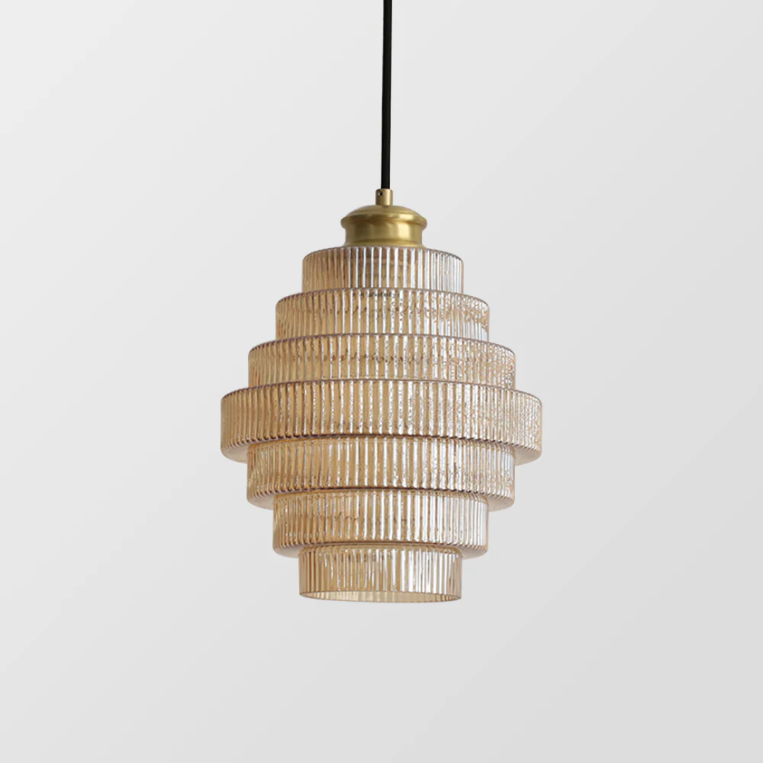 Hanglamp Glas Geribbeld Messing Gelaagd Woonkamer Eettafel Sfeerverlichting Vintage Design