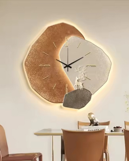 Wandklok met Maanreliëf en Optionele Verlichting Zwart Goud Betonlook Scandinavisch Interieur Decoratief Tijdweergave Woonkamer Slaapkamer Kantoor Modern Minimalistisch Wanddecoratie