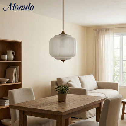 Vintage Melkglazen Hanglamp met Gegolfde Rand – Scandinavische Sfeerverlichting voor Keuken en Slaapkamer
