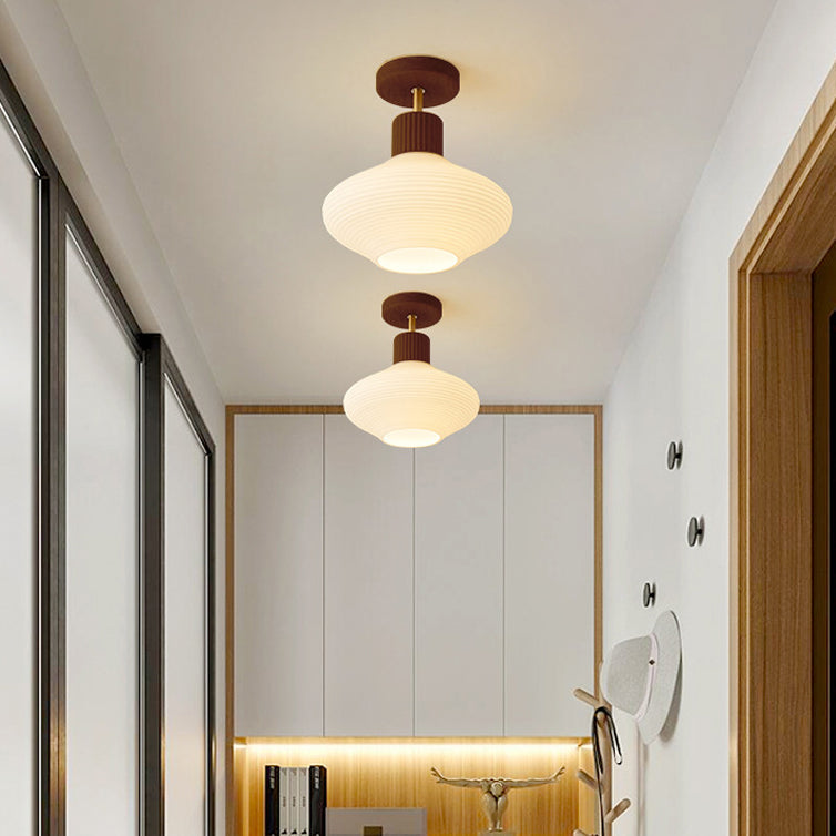 Japandi Plafondlamp Hout & Glas – Natuurlijke Elegantie voor Hal, Woonkamer en Slaapkamer