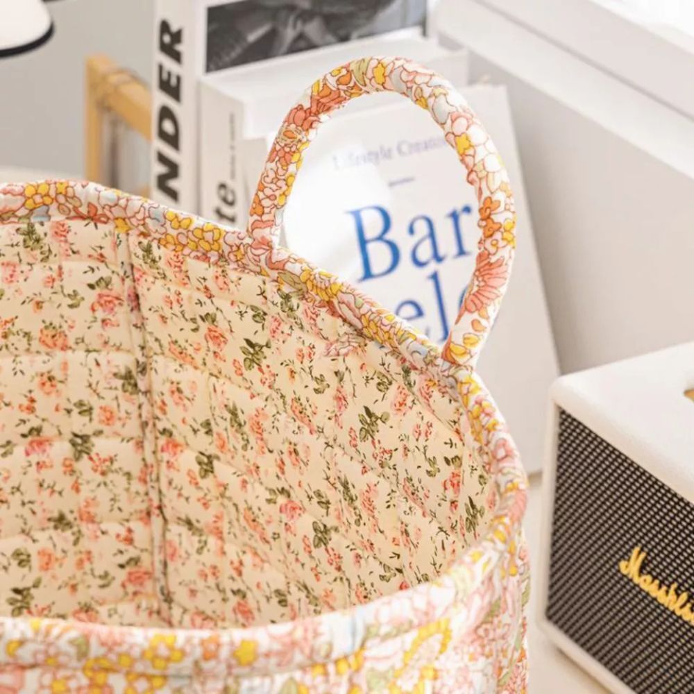 Canvas Opbergmand met Bloemenprint – Praktische Organizer voor Kleine Spullen en Schoenen