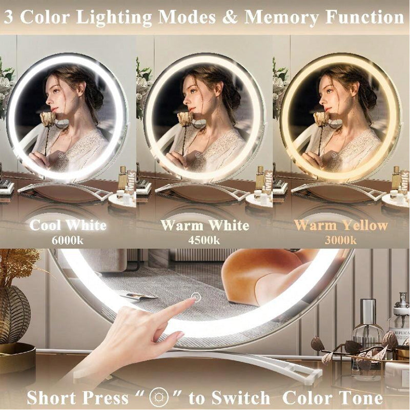 Make-up Spiegel LED Verlichting Oplaadbaar 40cm 360° Draaibaar Dimbaar 3 Lichtmodi