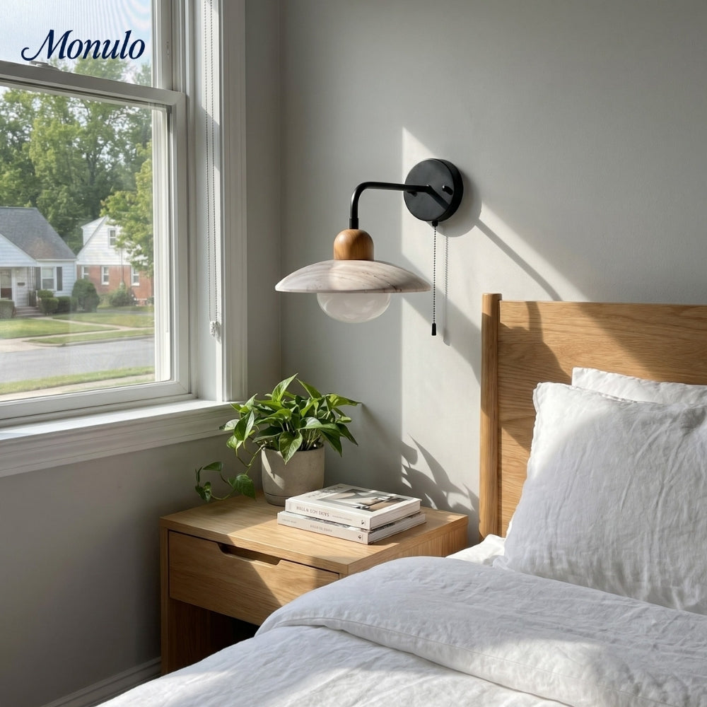 Travertijn Wandlamp Minimalistische Schijf Design Natuursteen Verlichting voor Woonkamer Slaapkamer Gang Moderne Interieur Wandverlichting met Warm Licht