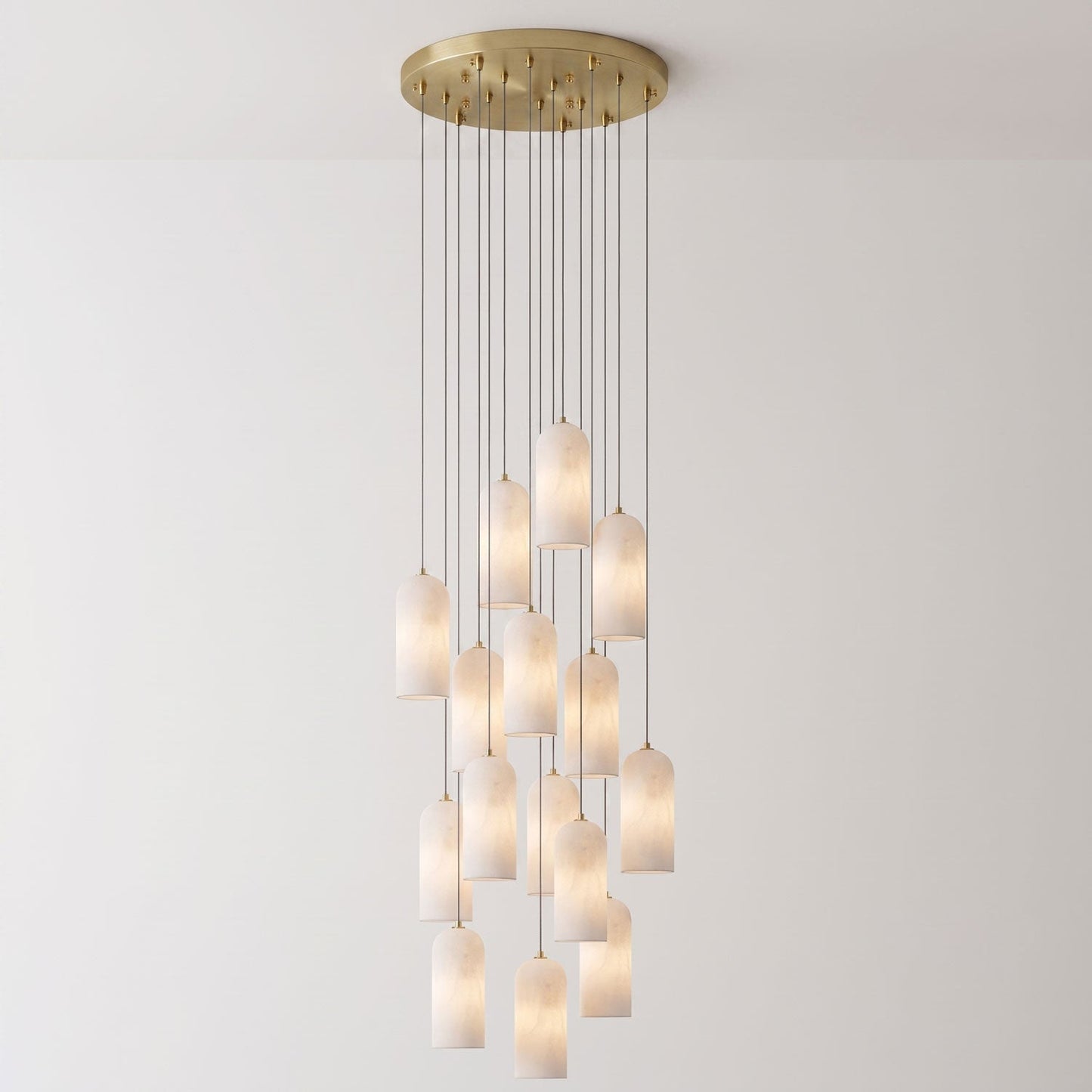 Alabasten Hanglamp met Gevlochten Snoer – Natuursteen Verlichting van Enkel Lichtpunt tot 21-Lichts Cluster – Mid-Century Modern Stijl Eetkamer Hanglamp met E12/E14 Fitting