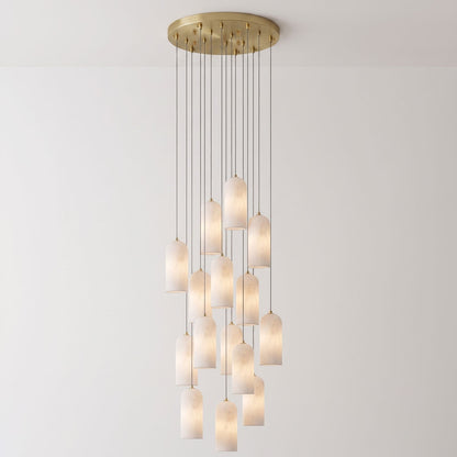 Alabasten Hanglamp met Gevlochten Snoer – Natuursteen Verlichting van Enkel Lichtpunt tot 21-Lichts Cluster – Mid-Century Modern Stijl Eetkamer Hanglamp met E12/E14 Fitting
