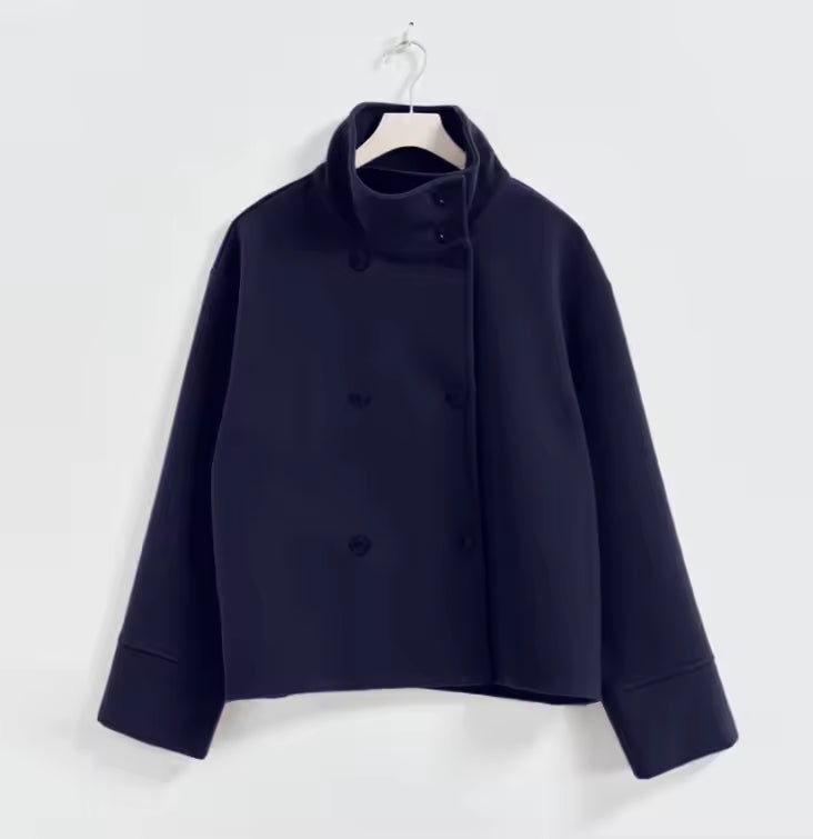 Korte Damesjas Double-Breasted Elegante Mantel