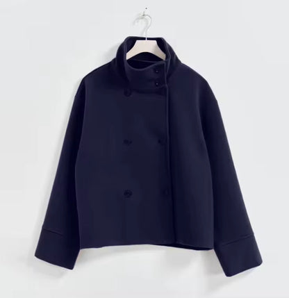 Korte Damesjas Double-Breasted Elegante Mantel