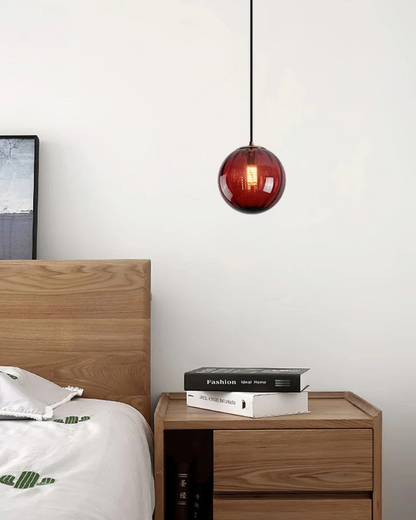 Glazen Hanglamp Bol met Structuur Grijs Bruin Rood Groen Amber Eetkamer Woonkamer