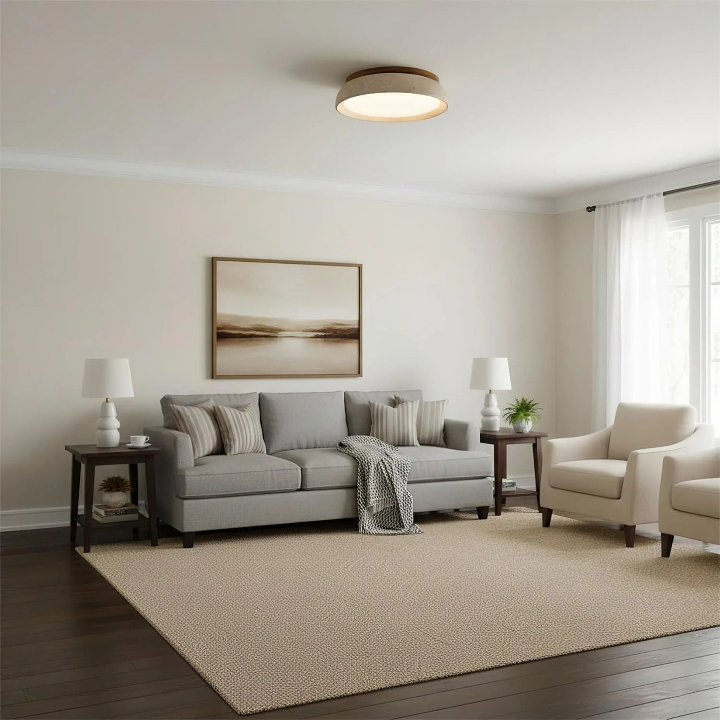 Depiara plafondlamp travertin hout LED 3000K beige plafondverlichting woonkamer slaapkamer hal badkamer modern minimalistisch