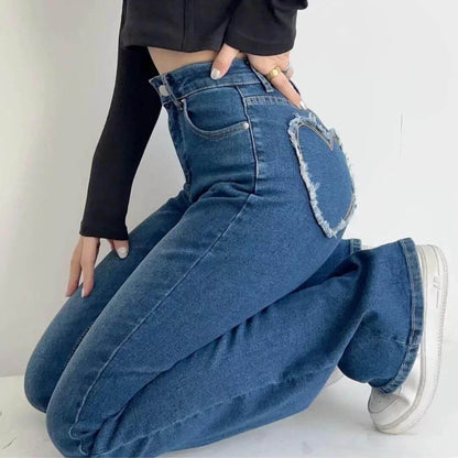 Dames Hoge Taille Flared Jeans met Franjes